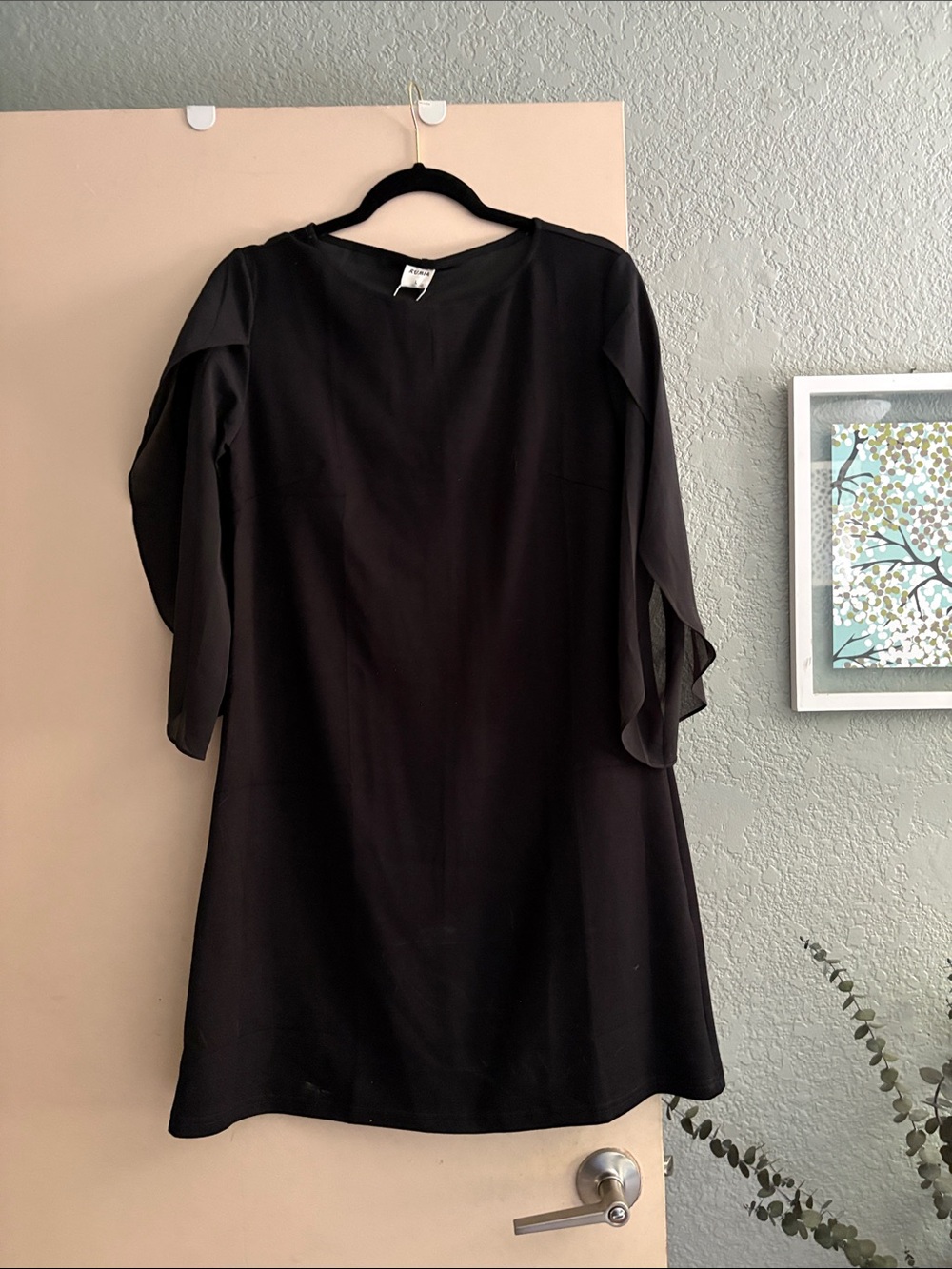 Women's Black Mini Dress with Flounce Sleeves
